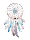 Watercolor decoration bohemian dreamcatcher. Boho feath