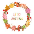 Watercolor decorative atumn wreath, isolated. Fall leaves and berries on white background. Thanksgiving day frame Royalty Free Stock Photo