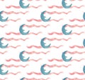 Watercolor decorative Night illustrations seamless pattern with moon and ribbons Royalty Free Stock Photo