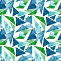 Watercolor Deep Blue And Green Triangles Seamless Pattern