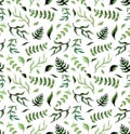 Watercolor Deep Green Foliage Repeat Herbal Pattern