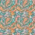 Watercolor Deep Orange and Blue Paisley Seamless Texture