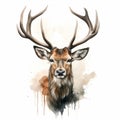 Watercolor Deer Head Illustration With Dark White And Dark Orange Style