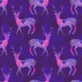 Watercolor deer, Seamless pattern with cosmic or galaxy deers on