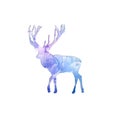 Watercolor deer silhouette on free light blue paint designs abstract background. Hand drawn Merry Christmas symbol, Santa`s helpe Royalty Free Stock Photo