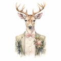 Watercolor Deer In A Suit: Feminine Pastel Gothic Studio Portraiture