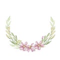 Watercolor delicate floral wreath with flowers