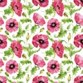 Watercolor Delicate poppy flowers Pattern. Royalty Free Stock Photo