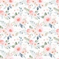 Watercolor delicate roses floral seamless pattern