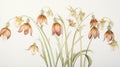 Watercolor Depiction of Fritillaria Meleagris on White Canvas AI Generated