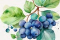 Watercolor Depiction of Nature\'s Beauty with Tranquil Blueberry Hues.