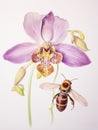 Watercolor Depiction of Ophrys Apifera on White Canvas AI Generated