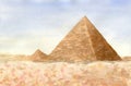 Watercolor desert landscape with egypt pyramids for cards design, decor and posters
