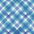 Watercolor diagonal stripe plaid seamless pattern. Blue and teal stripes on white background Royalty Free Stock Photo