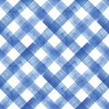 Watercolor diagonal stripe plaid seamless pattern. Indigo blue stripes on white background Royalty Free Stock Photo