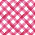 Watercolor diagonal stripe plaid seamless pattern. Pink red stripes on white background