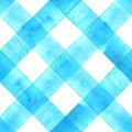 Watercolor diagonal stripe plaid seamless pattern. Teal blue stripes on white background Royalty Free Stock Photo