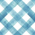 Watercolor diagonal stripe plaid seamless pattern. Teal blue stripes on white background Royalty Free Stock Photo