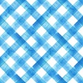 Watercolor diagonal stripe plaid seamless pattern. Blue stripes on white background Royalty Free Stock Photo