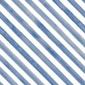 Watercolor diagonal stripe seamless pattern. Blue stripes on white background Royalty Free Stock Photo