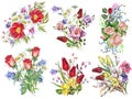 Watercolor different bouquet on white background. Set illustration.