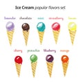 Watercolor different ice cream flavors set