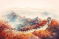 Watercolor digital illustration of Great Wall of China. Royalty Free Stock Photo