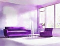 Watercolor of Digital lilac living room with abstract concept