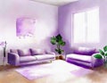 Watercolor of Digital lilac living room with abstract concept