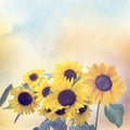 Watercolor digital painting of sunflowers