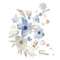 Watercolor digitally painted blue flowers