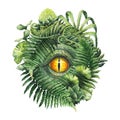 Watercolor Dinosaur Eye And Prehistoric Plants