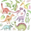 Watercolor dinosaurs collection