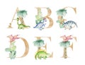 Watercolor dinosaurs letters.