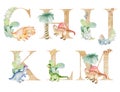 Watercolor dinosaurs letters.