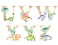 Watercolor dinosaurs letters.