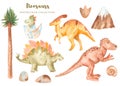 Watercolor dinosaurs prehistoric period.