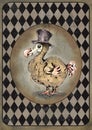 Watercolor Dodo bird in vintage style on grunge diamond checker background