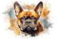 Watercolor Dog Pet Breed French Bulldog Portrait on a white background. Generative AI Royalty Free Stock Photo