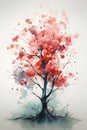 Watercolor Dogwood Tree Painting with Minimalistic Style.