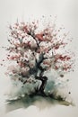 Watercolor Dogwood Tree Painting with Minimalistic Style.