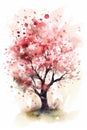 Watercolor Dogwood Tree Painting with Minimalistic Style.