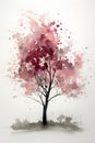 Watercolor Dogwood Tree Painting with Minimalistic Style .