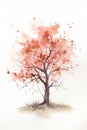 Watercolor Dogwood Tree Painting with Minimalistic Style .