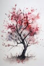 Watercolor Dogwood Tree Painting with Minimalistic Style .