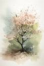 Watercolor Dogwood Tree Painting with Minimalistic Style .