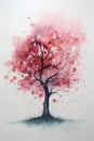 Watercolor Dogwood Tree Painting with Minimalistic Style .