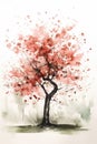 Watercolor Dogwood Tree Painting with Minimalistic Style .