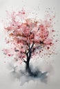 Watercolor Dogwood Tree Painting with a Simple and Minimalistic Style .