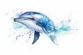 Watercolor dolphin illustration on white background